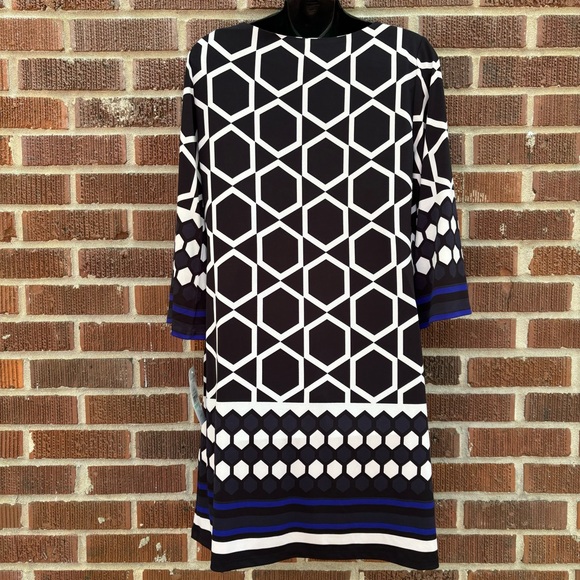 Laura Jeffries Classic print NWT Dress Black, white and blue Size 8 - Picture 4 of 5